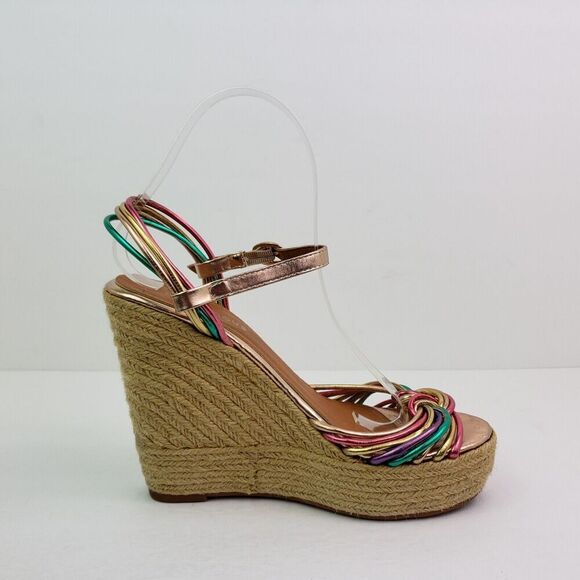 Glamorous Womens Size 6 Metallic Rainbow 5 In Wedge Heeled Sandals - Picture 4 of 11